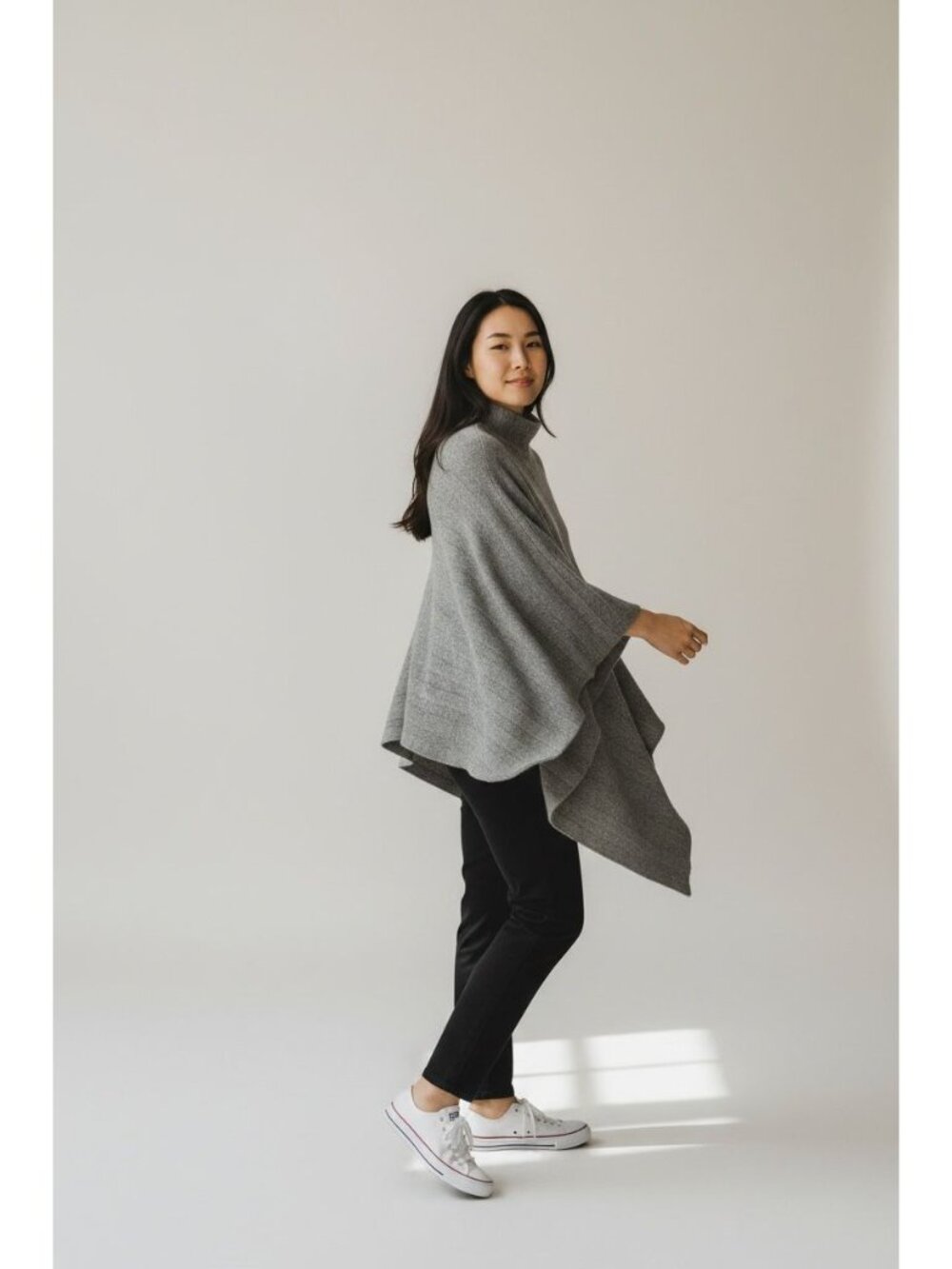 Nordstrom Gray Cashmere Poncho Sweater With Asymmetric Hem